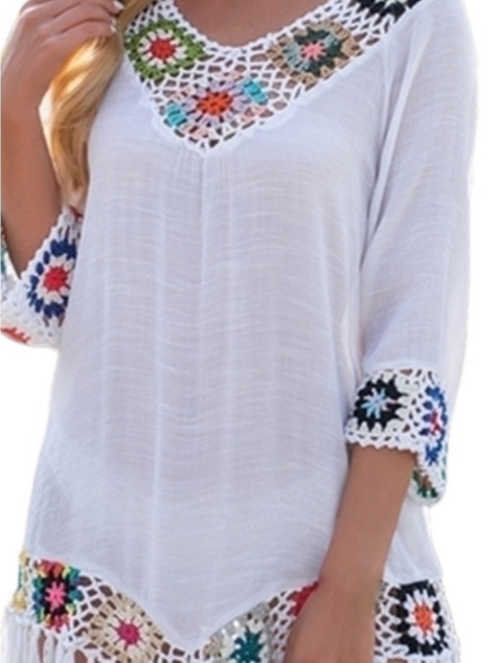 White Crochet Detail Women's swimming cover